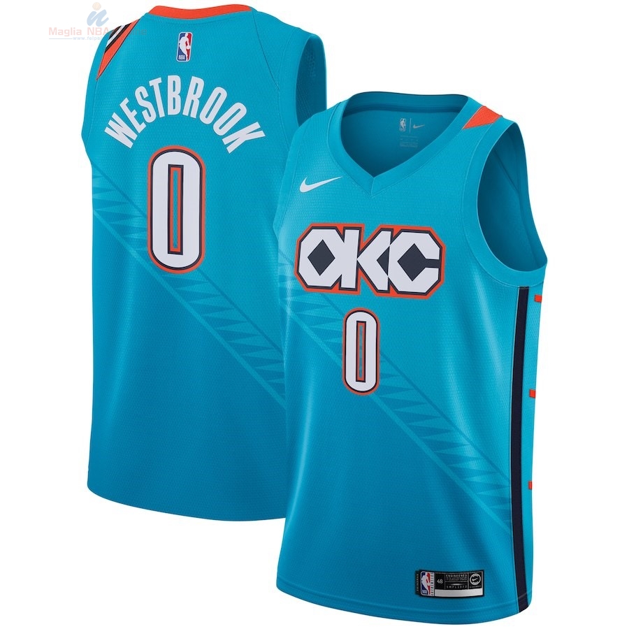 Acquista Maglia NBA Bambino Oklahoma City Thunder #0 Russell Westbrook Nike Turchese Città 2018-19