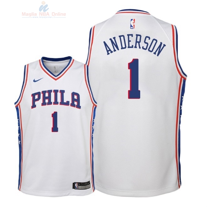 Acquista Maglia NBA Bambino Philadelphia Sixers #1 Justin Anderson Bianco Association 2018