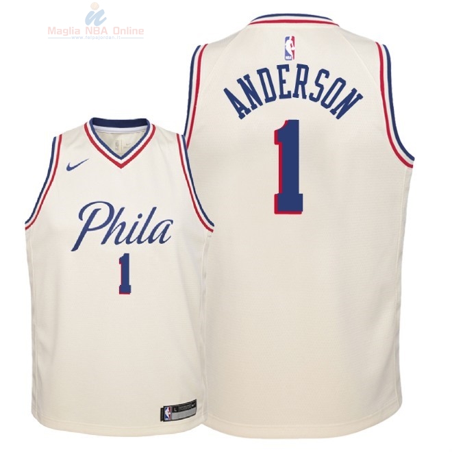 Acquista Maglia NBA Bambino Philadelphia Sixers #1 Justin Anderson Nike Crema Città 2018