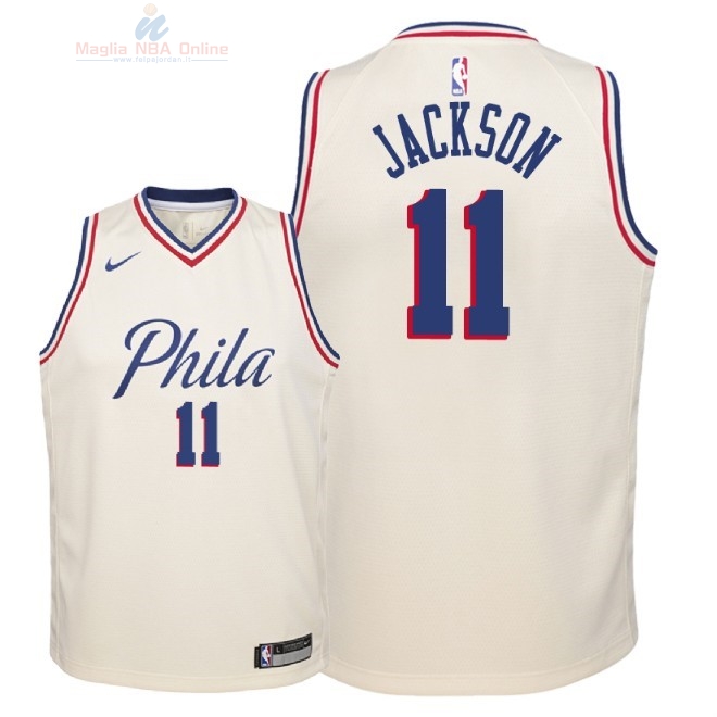 Acquista Maglia NBA Bambino Philadelphia Sixers #11 Demetrius Jackson Nike Crema Città 2018