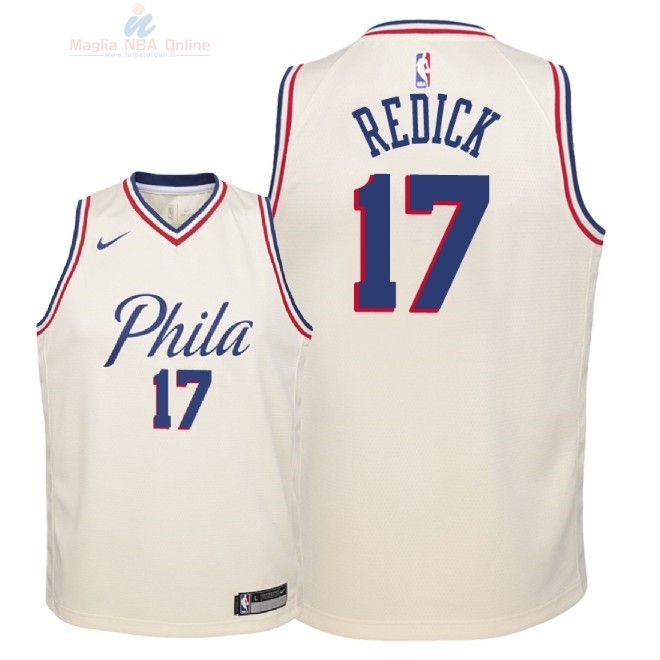 Acquista Maglia NBA Bambino Philadelphia Sixers #17 JJ Redick Nike Crema Città 2018