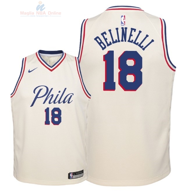 Acquista Maglia NBA Bambino Philadelphia Sixers #18 Marco Belinelli Nike Crema Città 2018