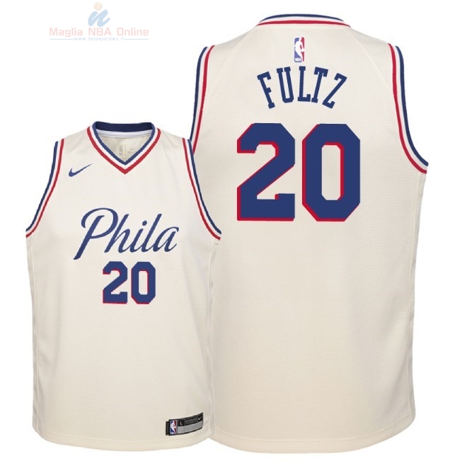 Acquista Maglia NBA Bambino Philadelphia Sixers #20 Markelle Fultz Nike Crema Città 2018