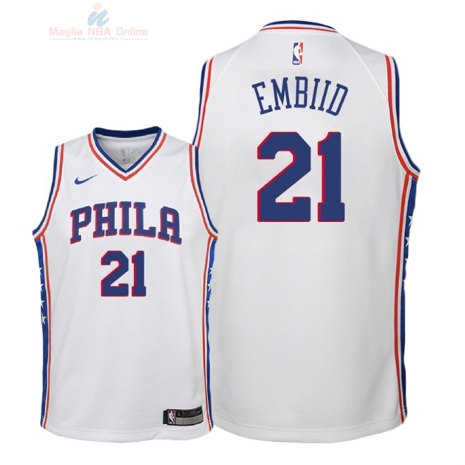 Acquista Maglia NBA Bambino Philadelphia Sixers #21 Joel Embiid Bianco Association 2018