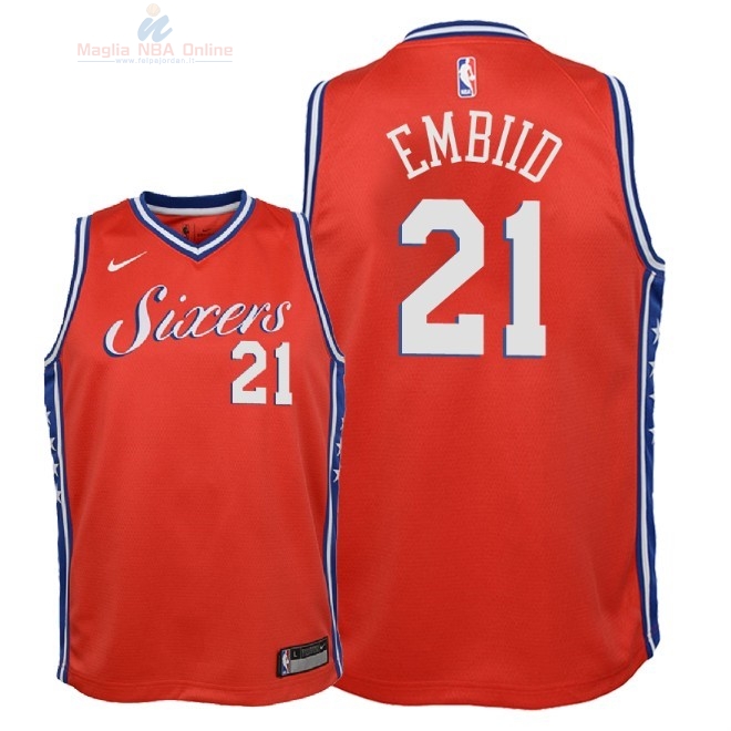 Acquista Maglia NBA Bambino Philadelphia Sixers #21 Joel Embiid Rosso Statement 2018