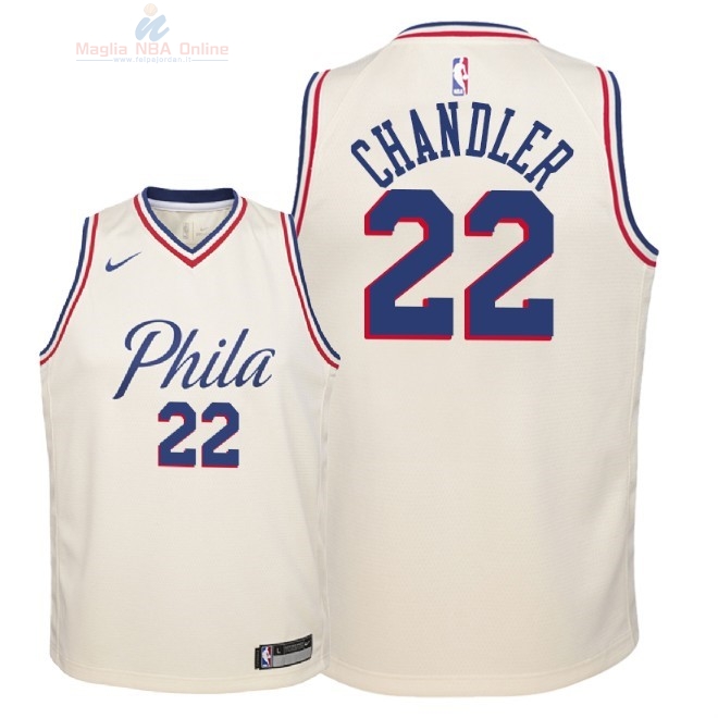 Acquista Maglia NBA Bambino Philadelphia Sixers #22 Wilson Chandler Nike Crema Città 2018