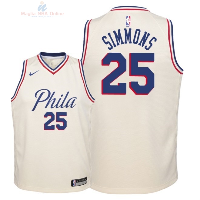 Acquista Maglia NBA Bambino Philadelphia Sixers #25 Ben Simmons Nike Crema Città 2018