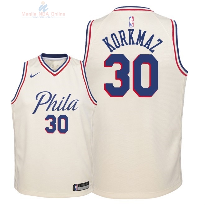 Acquista Maglia NBA Bambino Philadelphia Sixers #30 Furkan Korkmaz Nike Crema Città 2018