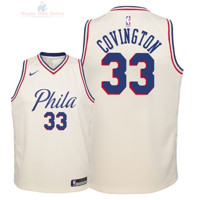 Acquista Maglia NBA Bambino Philadelphia Sixers #33 Robert Covington Nike Crema Città 2018