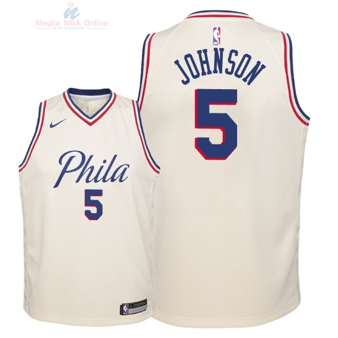 Acquista Maglia NBA Bambino Philadelphia Sixers #5 Amir Johnson Nike Crema Città 2018