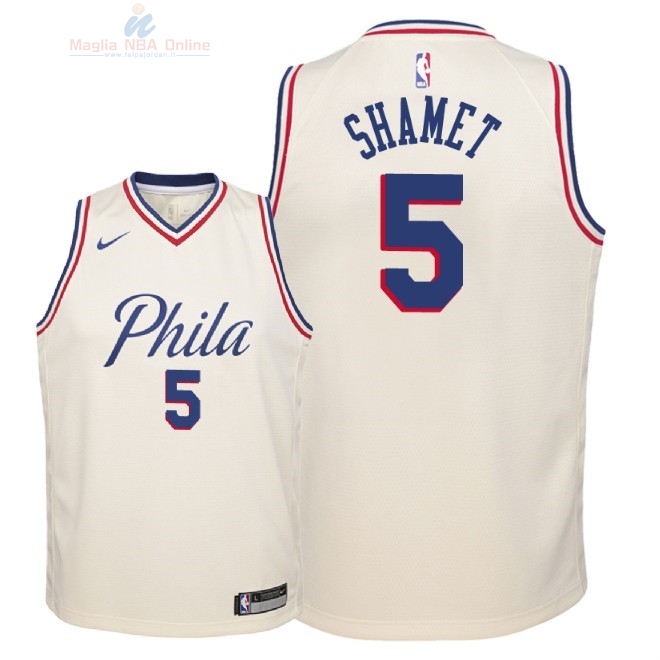 Acquista Maglia NBA Bambino Philadelphia Sixers #5 Landry Shamet Nike Crema Città 2018