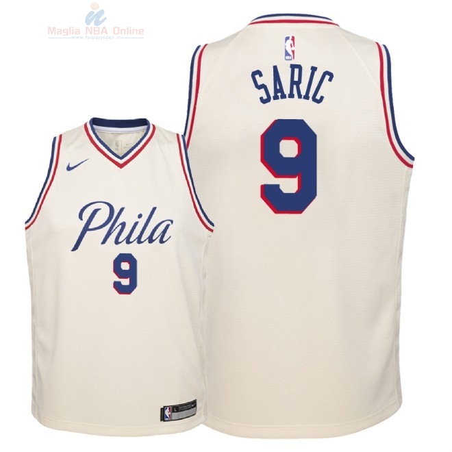 Acquista Maglia NBA Bambino Philadelphia Sixers #9 Dario Saric Nike Crema Città 2018