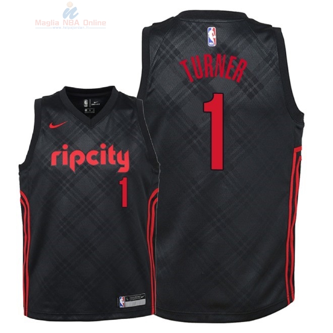 Acquista Maglia NBA Bambino Portland Trail Blazers #1 Evan Turner Nike Nero Città 2018