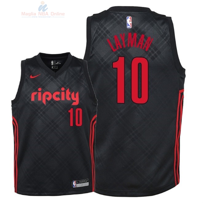 Acquista Maglia NBA Bambino Portland Trail Blazers #10 Jake Layman Nike Nero Città 2018