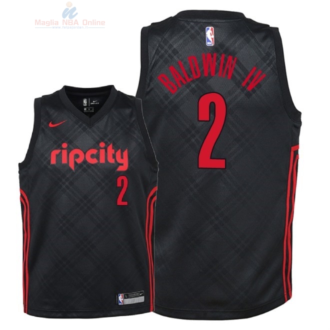 Acquista Maglia NBA Bambino Portland Trail Blazers #2 Wade Baldwin IV Nike Nero Città 2018