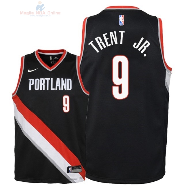 Acquista Maglia NBA Bambino Portland Trail Blazers #9 Gary Trent Jr Nero Icon 2018