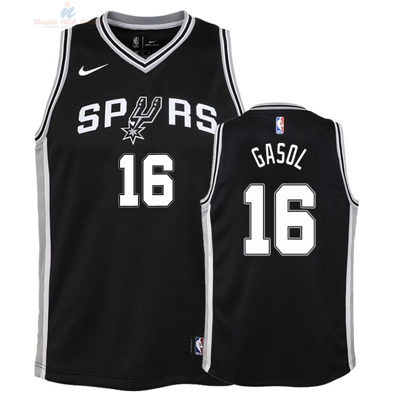 Acquista Maglia NBA Bambino San Antonio Spurs #16 Pau Gasol Nero Icon 2018