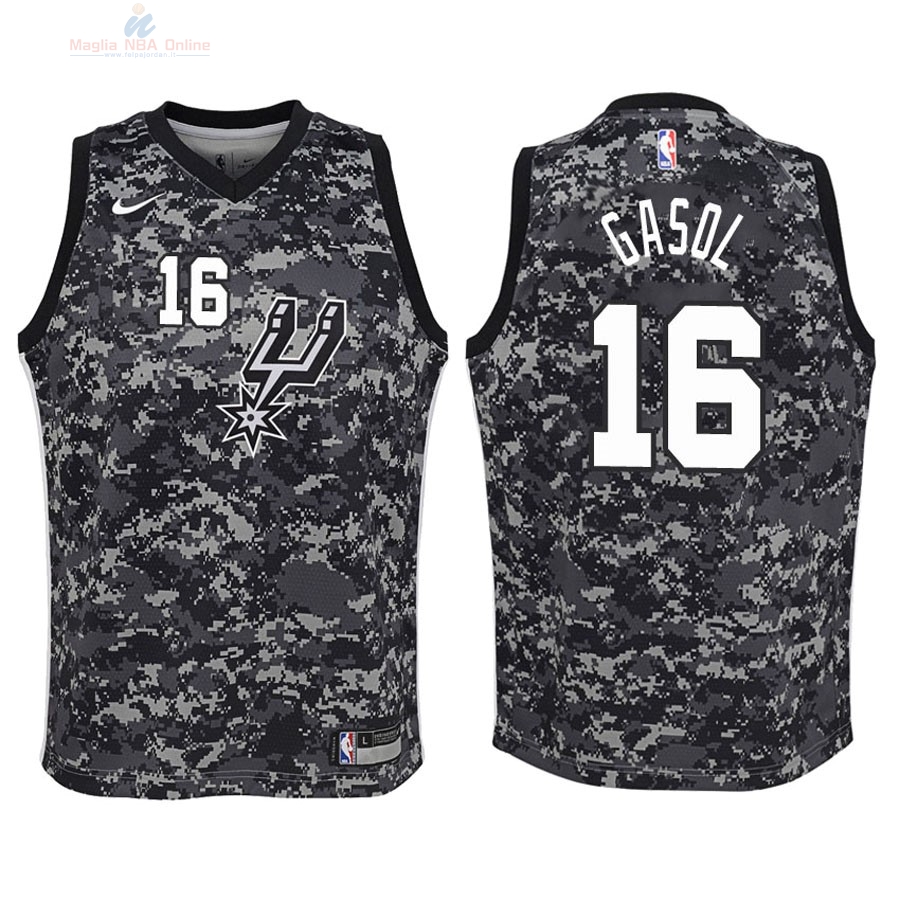 Acquista Maglia NBA Bambino San Antonio Spurs #16 Pau Gasol Nike Camouflage Città 2018