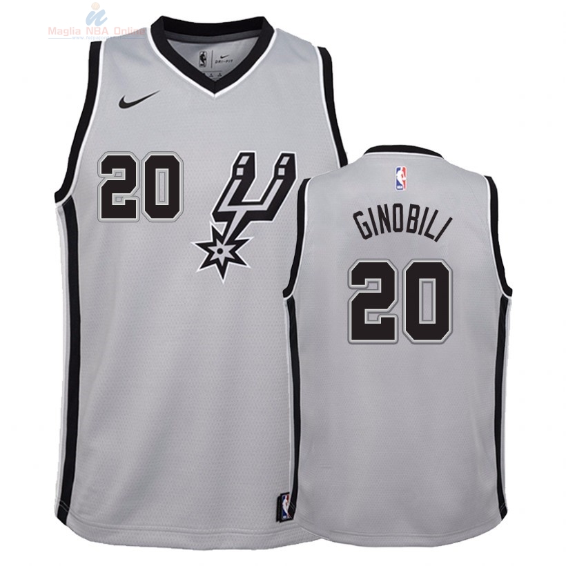 Acquista Maglia NBA Bambino San Antonio Spurs #20 Manu Ginobili Grigio Statement 2018