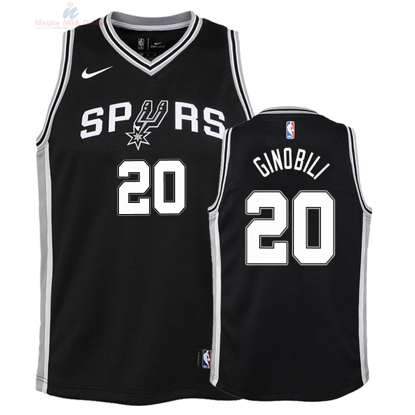 Acquista Maglia NBA Bambino San Antonio Spurs #20 Manu Ginobili Nero Icon 2018