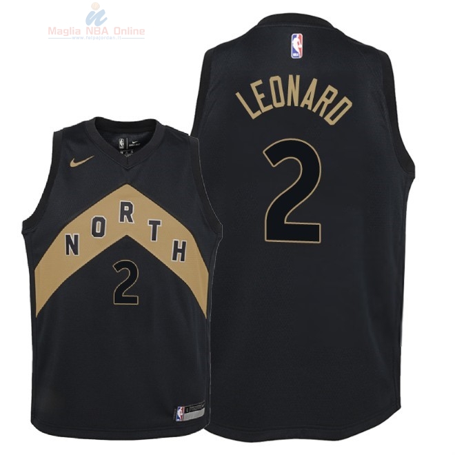 Acquista Maglia NBA Bambino Toronto Raptors #2 Kawhi Leonard Nike Nero Città 2018