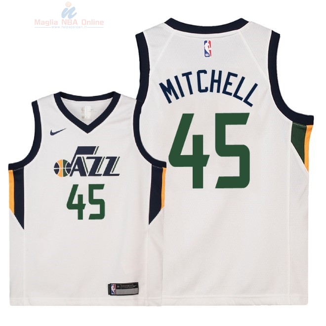 Acquista Maglia NBA Bambino Utah Jazz #45 Donovan Mitchell Bianco Association 2018