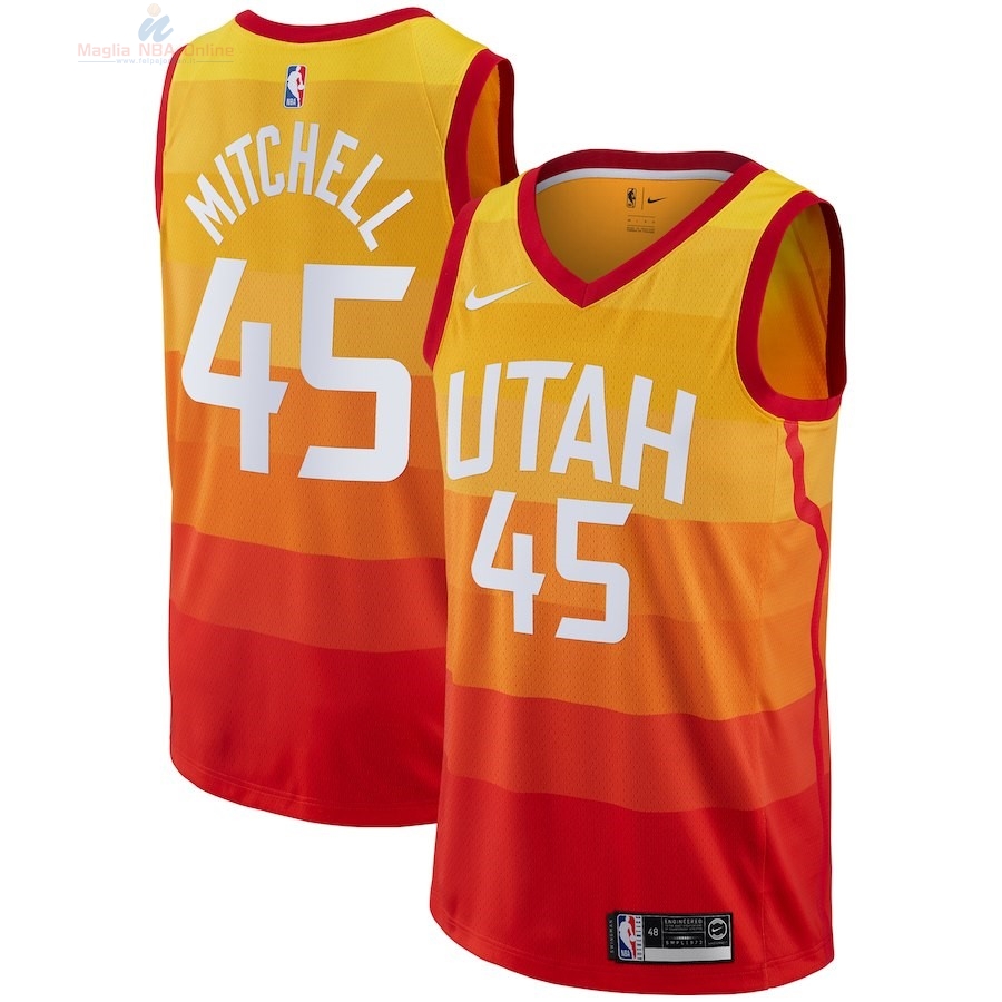 Acquista Maglia NBA Bambino Utah Jazz #45 Donovan Mitchell Nike Giallo Città 2018-19