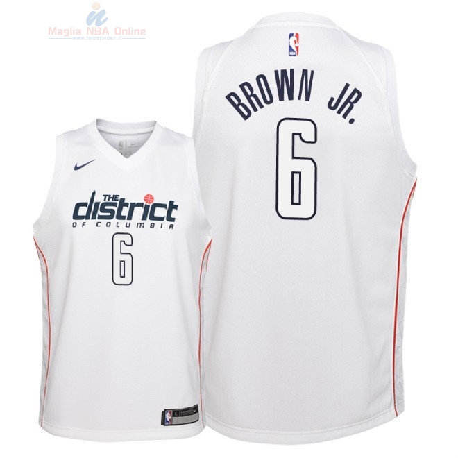 Acquista Maglia NBA Bambino Washington Wizards #6 Troy Brown Jr Nike Bianco Città 2018