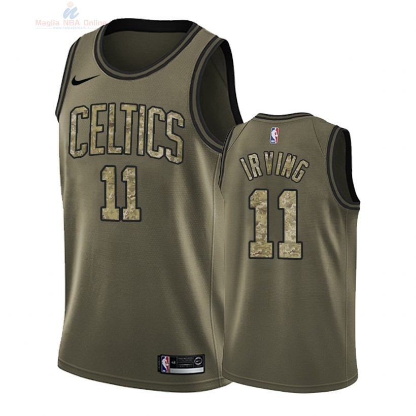 Acquista Maglia NBA Boston Celtics Servizio Di Saluto #11 Kyrie Irving Nike Camouflage Verde 2018