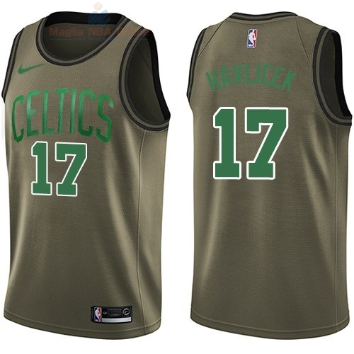 Acquista Maglia NBA Boston Celtics Servizio Di Saluto #17 John Havlicek Nike Army Green 2018