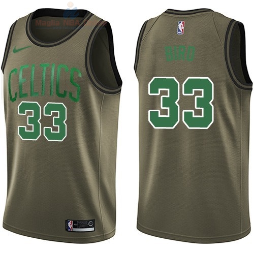 Acquista Maglia NBA Boston Celtics Servizio Di Saluto #33 Larry Bird Nike Army Green 2018