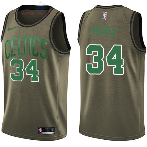 Acquista Maglia NBA Boston Celtics Servizio Di Saluto #34 Paul Pierce Nike Army Green 2018