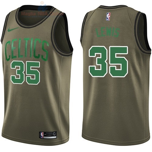 Acquista Maglia NBA Boston Celtics Servizio Di Saluto #35 Reggie Lewis Nike Army Green 2018