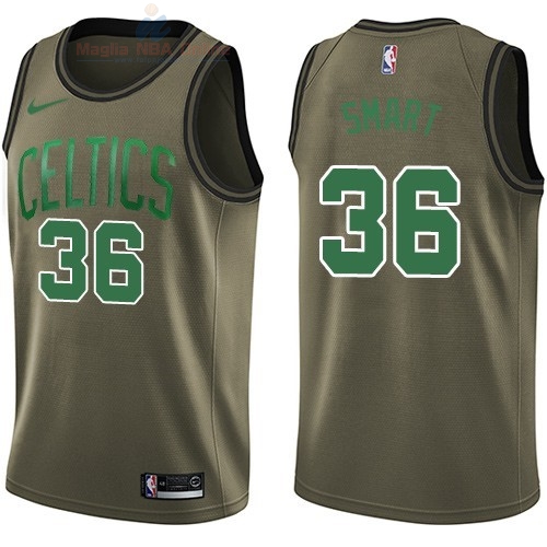 Acquista Maglia NBA Boston Celtics Servizio Di Saluto #36 Marcus Smart Nike Army Green 2018