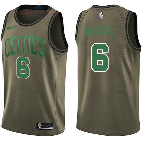 Acquista Maglia NBA Boston Celtics Servizio Di Saluto #6 Bill Russell Nike Army Green 2018