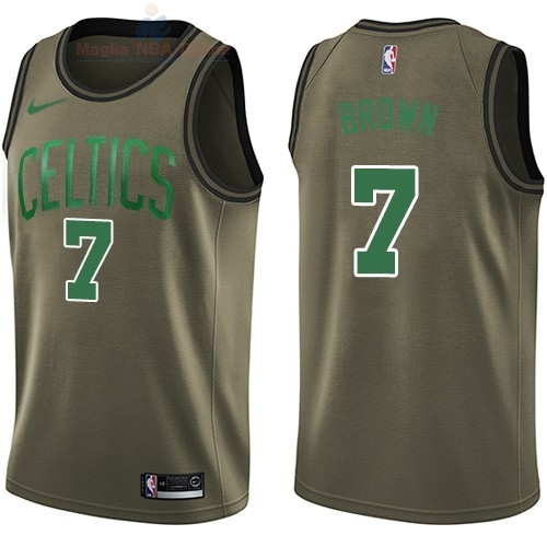 Acquista Maglia NBA Boston Celtics Servizio Di Saluto #7 Jaylen Brown Nike Army Green 2018