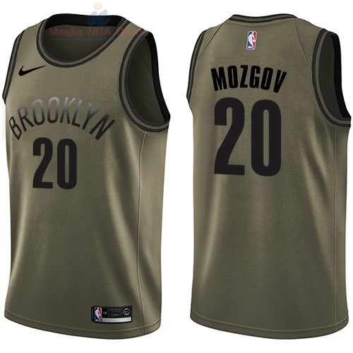 Acquista Maglia NBA Brooklyn Nets Servizio Di Saluto #20 Timofey Mozgov Nike Army Green 2018