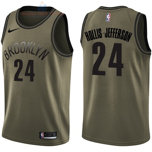 Acquista Maglia NBA Brooklyn Nets Servizio Di Saluto #24 Rondae Hollis Jefferson Nike Army Green 2018