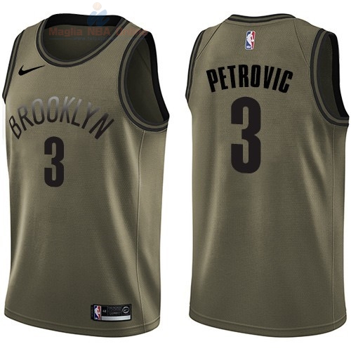 Acquista Maglia NBA Brooklyn Nets Servizio Di Saluto #3 Drazen Petrovic Nike Army Green 2018