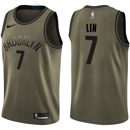Acquista Maglia NBA Brooklyn Nets Servizio Di Saluto #7 Jeremy Lin Nike Army Green 2018