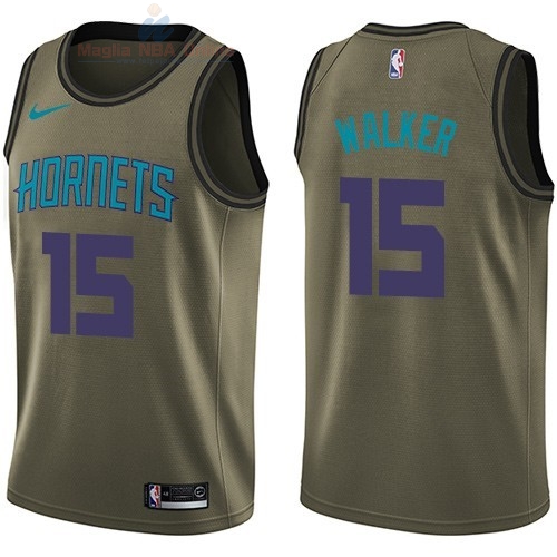 Acquista Maglia NBA Charlotte Hornets Servizio Di Saluto #15 Kemba Walker Nike Army Green 2018