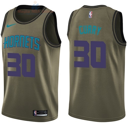 Acquista Maglia NBA Charlotte Hornets Servizio Di Saluto #30 Dell Curry Nike Army Green 2018