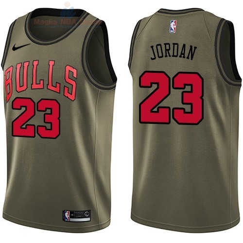 Acquista Maglia NBA Chicago Bulls Servizio Di Saluto #23 Michael Jordan Nike Army Green 2018