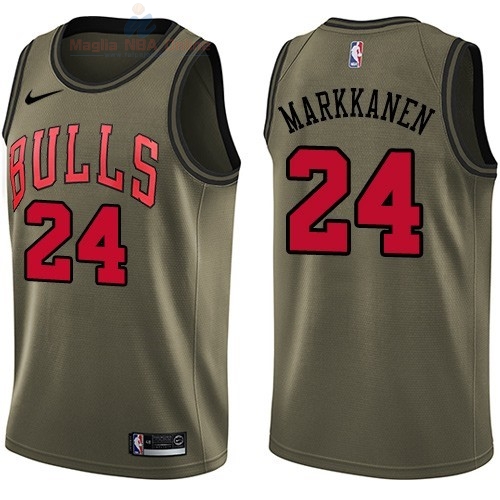 Acquista Maglia NBA Chicago Bulls Servizio Di Saluto #24 Lauri Markkanen Nike Army Green 2018