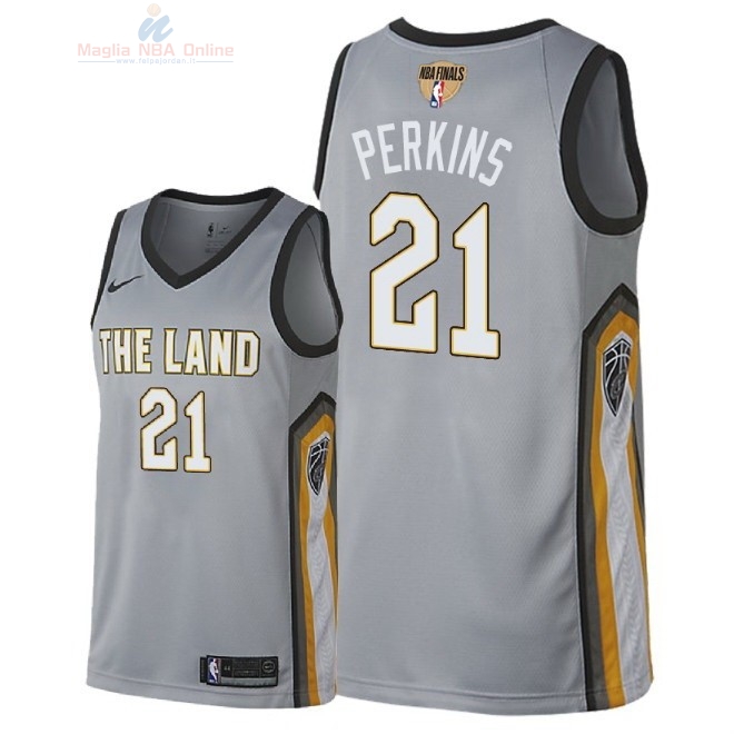 Acquista Maglia NBA Cleveland Cavaliers 2018 Campionato Finali #21 Kendrick Perkins Nike Grigio Città Patch