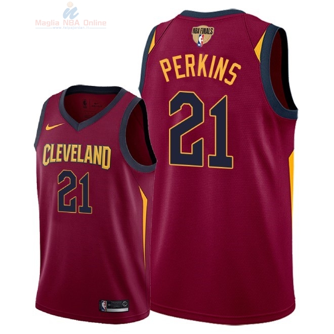 Acquista Maglia NBA Cleveland Cavaliers 2018 Campionato Finali #21 Kendrick Perkins Rosso Icon Patch