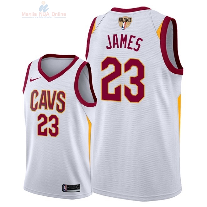 Acquista Maglia NBA Cleveland Cavaliers 2018 Campionato Finali #23 LeBron James Bianco Association Patch