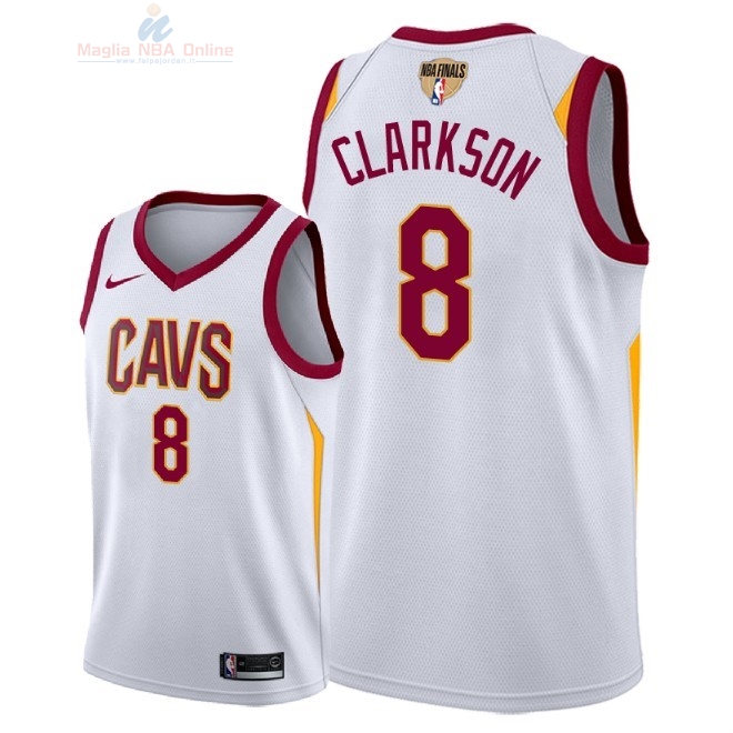 Acquista Maglia NBA Cleveland Cavaliers 2018 Campionato Finali #8 Jordan Clarkson Bianco Association Patch