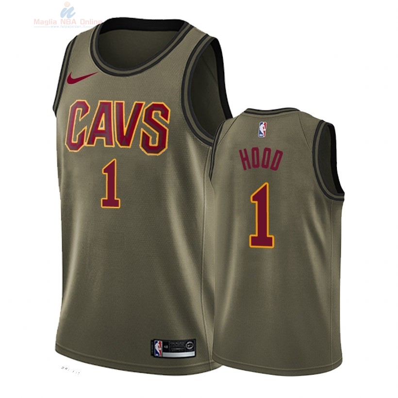 Acquista Maglia NBA Cleveland Cavaliers Servizio Di Saluto #1 Rodney Hood Nike Army Green 2018