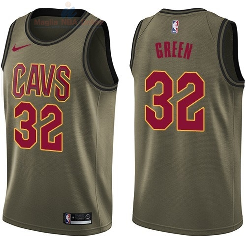 Acquista Maglia NBA Cleveland Cavaliers Servizio Di Saluto #32 Jeff Green Nike Army Green 2018